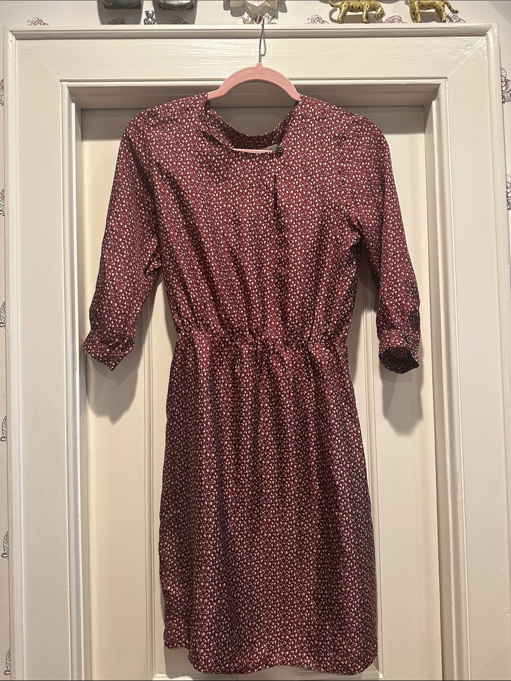 Steven Alan Burgundy Floral Long-Sleeve Drawstring Dress